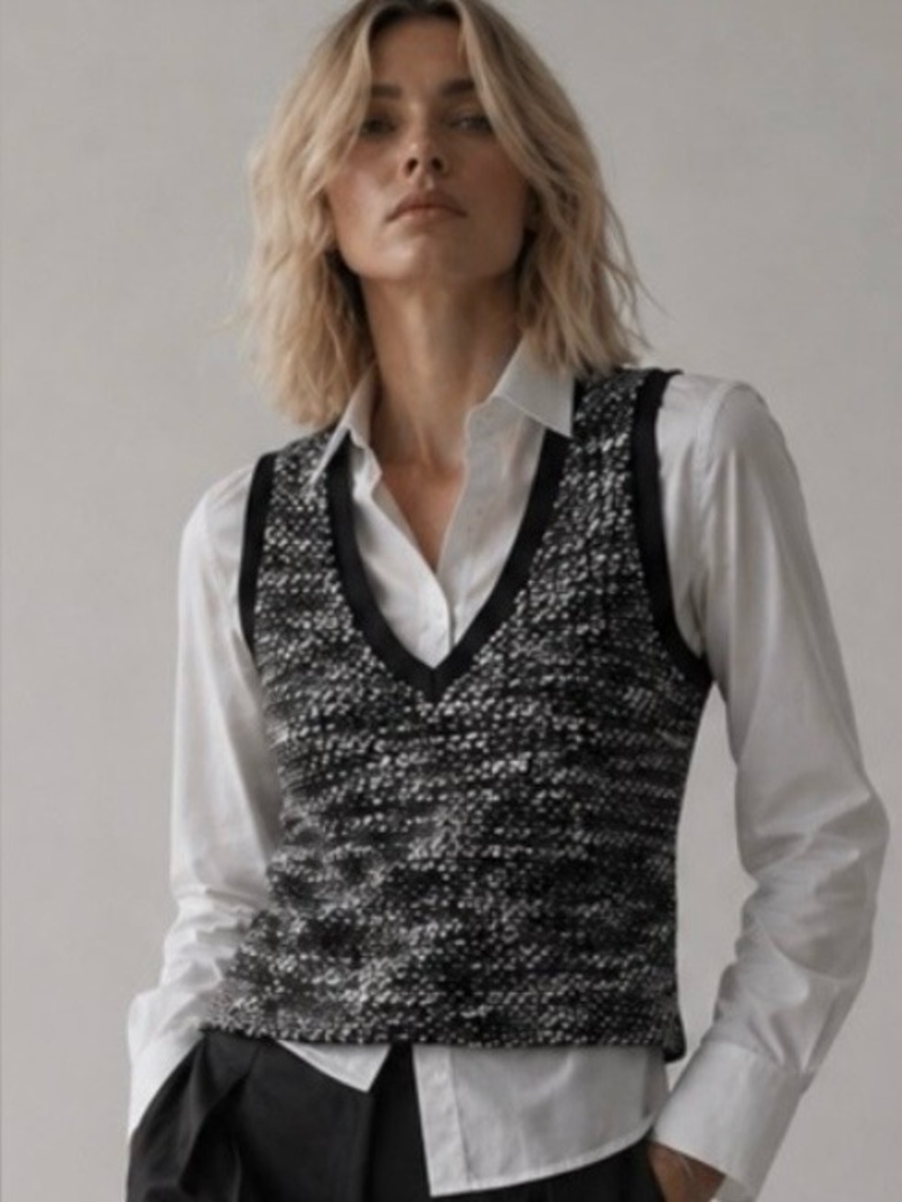 DREW Black Tweed Top